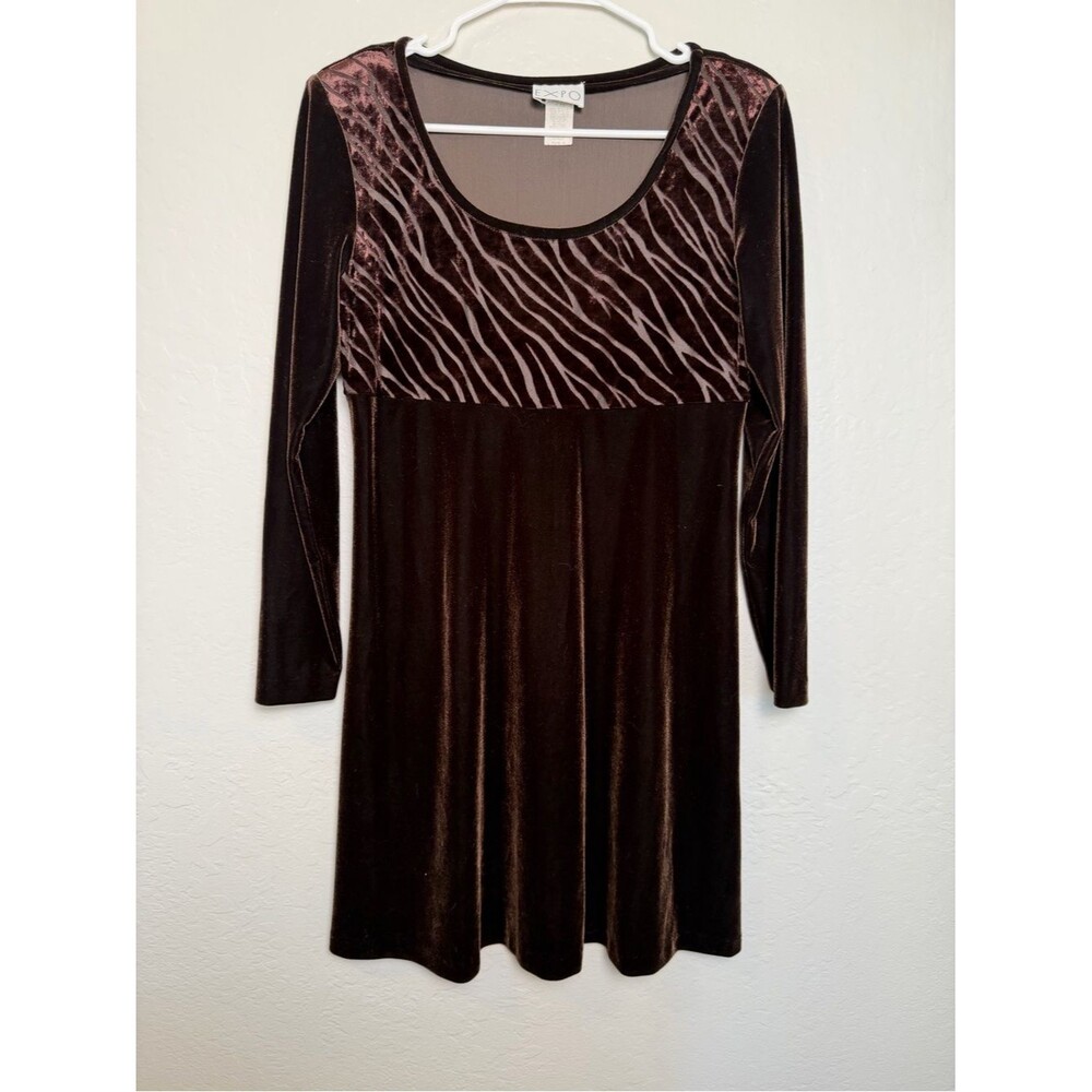 Expo Vintage Dark Brown Velvet Long Sleeve A-Line Babydoll Dress Size 6